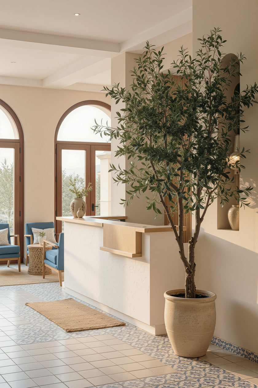Olive K: Large Artificial Olive Tree with Four-Branch Structure and Textured Bark