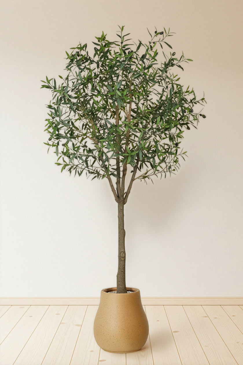 Olive L: Artificial Olive Tree with One-Piece Foliage and Natural-Style Trunk