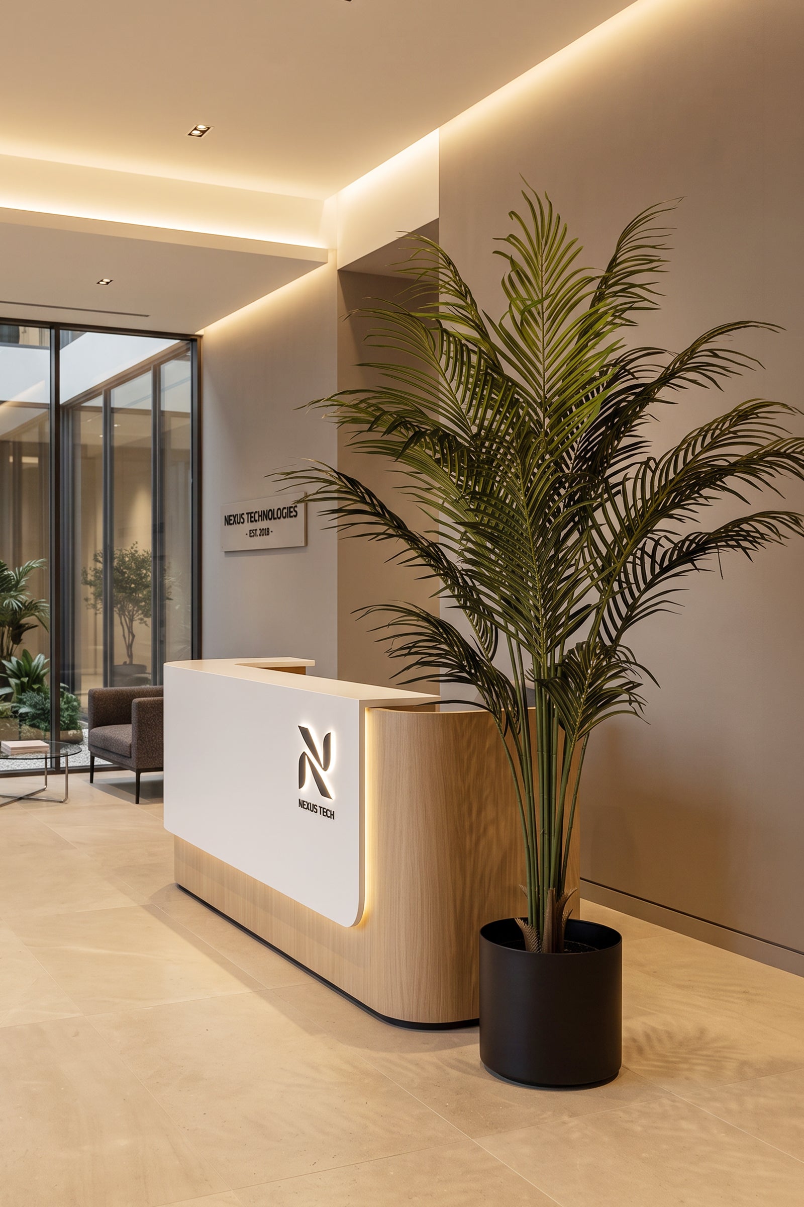 Palm B: Artificial Phoenix Palm Tree with Real-Touch Leaves and Textured Brown Sheath