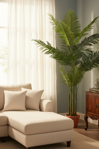 Palm C: Artificial Double-Trunk Cane Palm Tree with Feathered Leaves