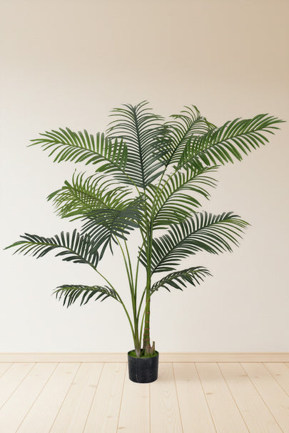 Palm C: Artificial Double-Trunk Cane Palm Tree with Feathered Leaves