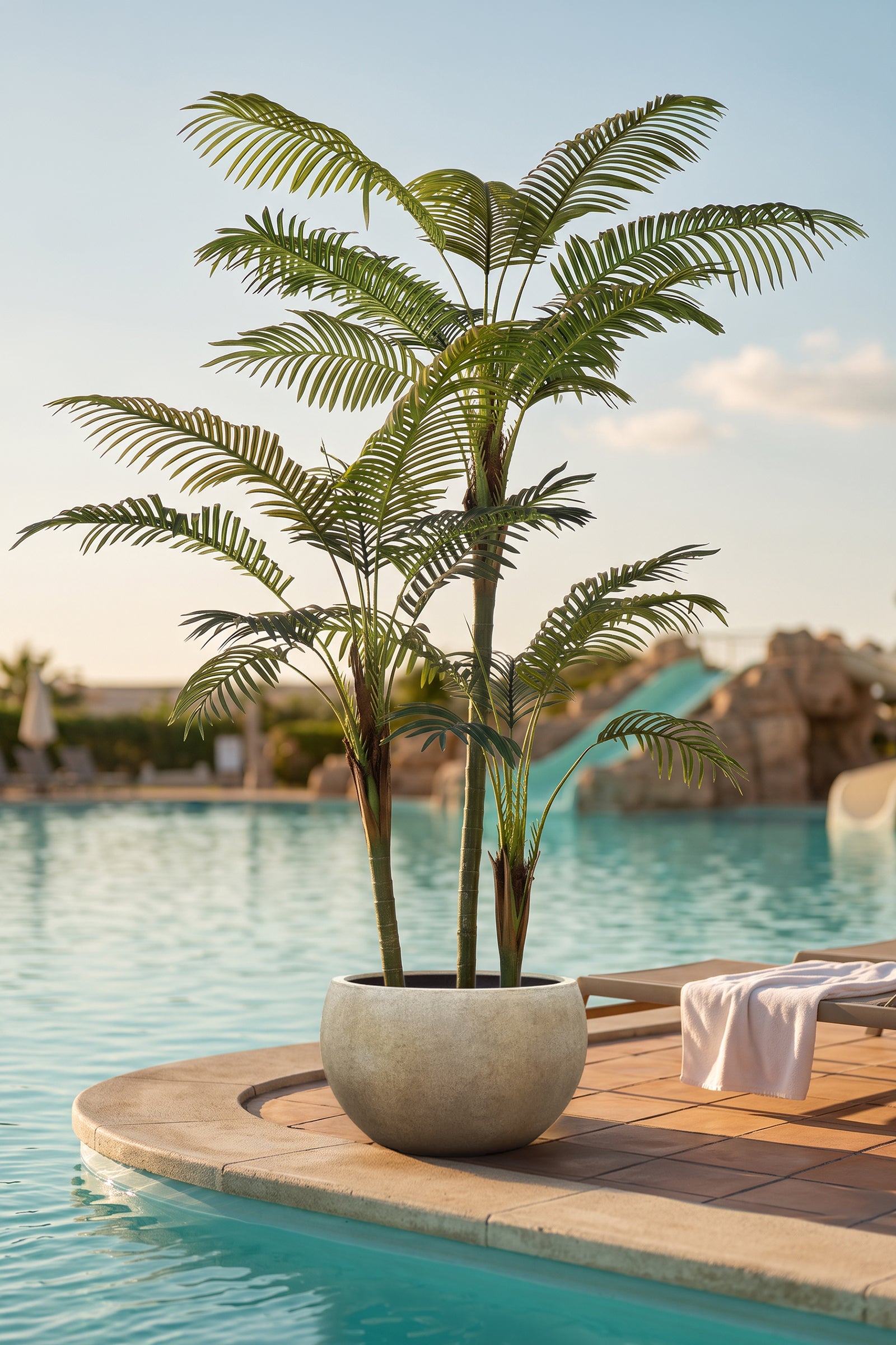 Palm E: Artificial Palm with Cane Palm Trunks and Palm Hair