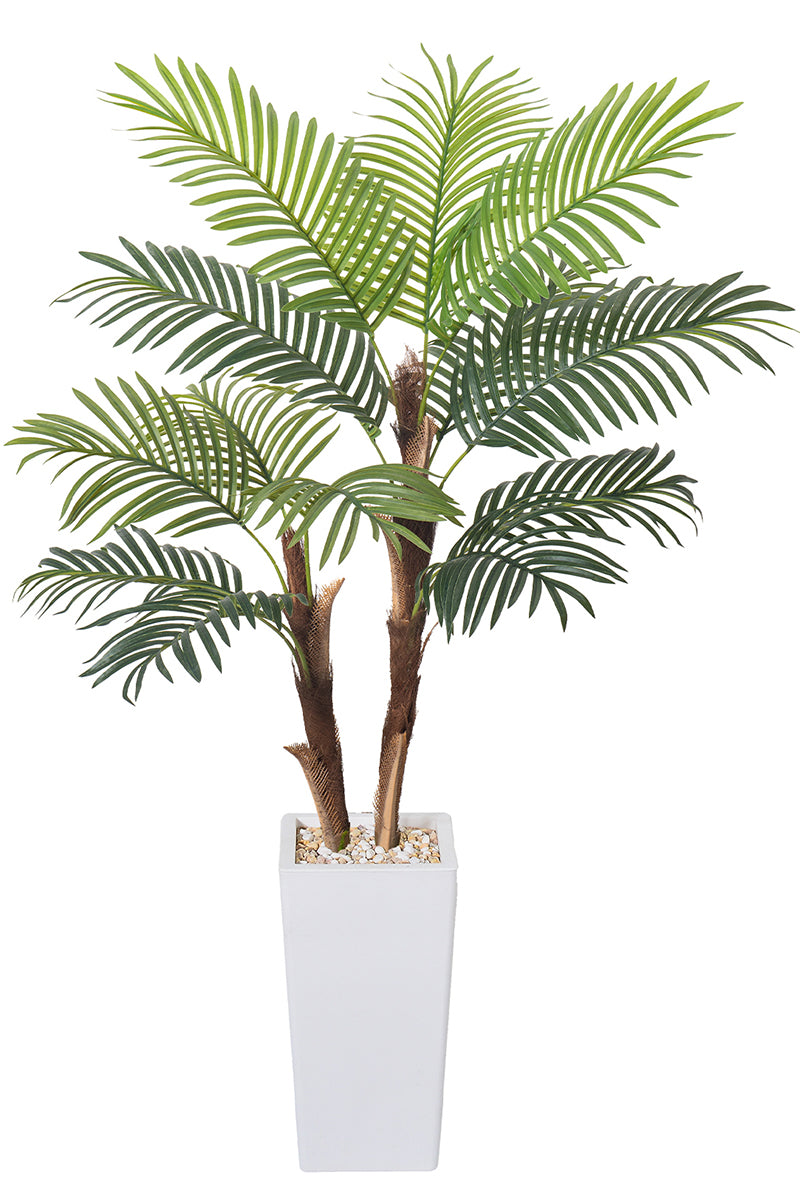 Palm F: Artificial Areca Palm Tree with Fiber Trunk and Tall White Planter