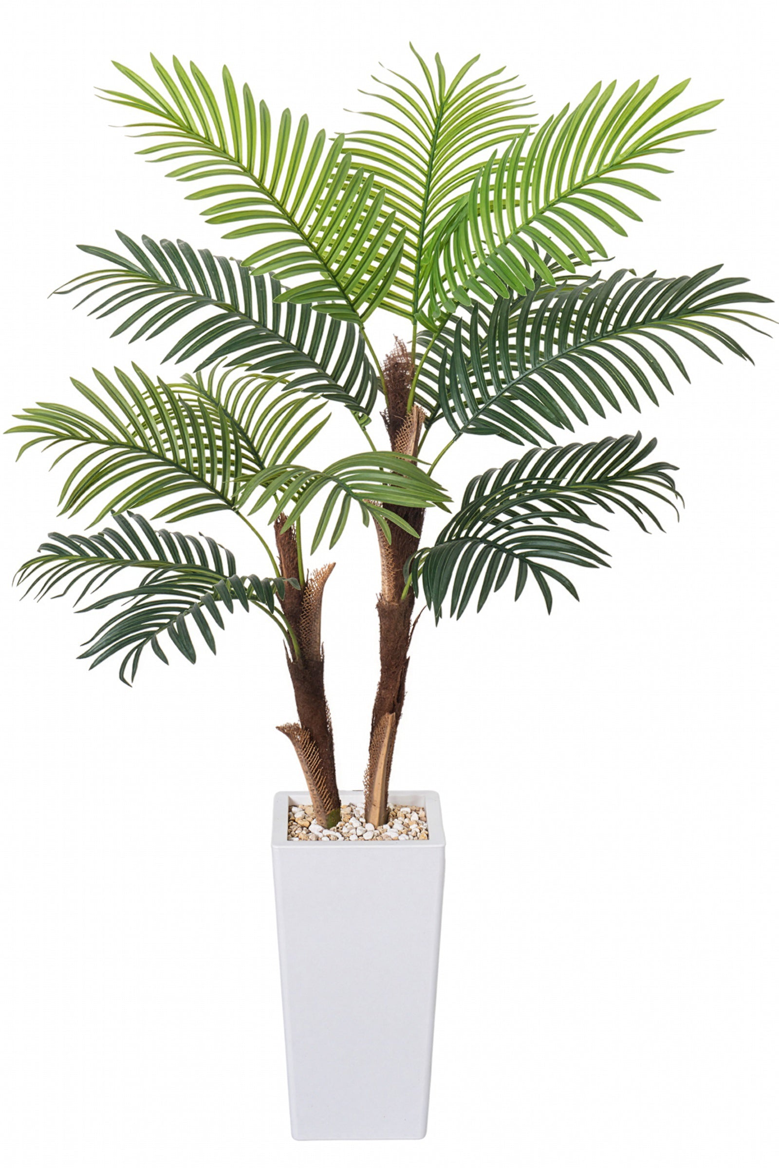 Palm F: Artificial Areca Palm Tree with Fiber Trunk and Tall White Planter