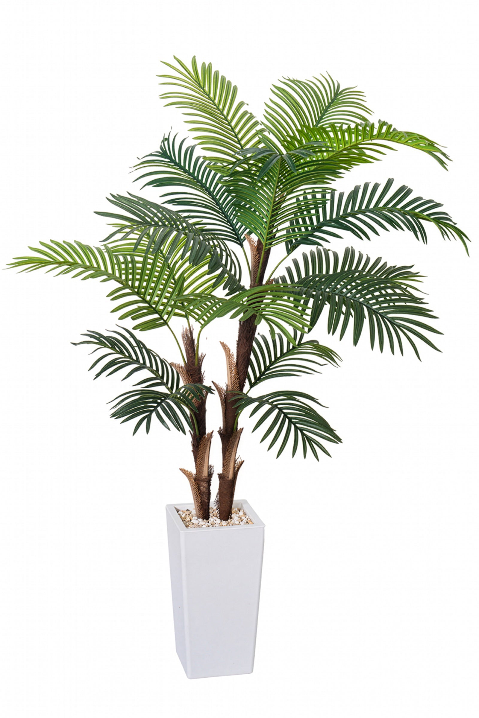 Palm F: Artificial Areca Palm Tree with Fiber Trunk and Tall White Planter