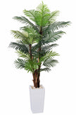Palm F: Artificial Areca Palm Tree with Fiber Trunk and Tall White Planter