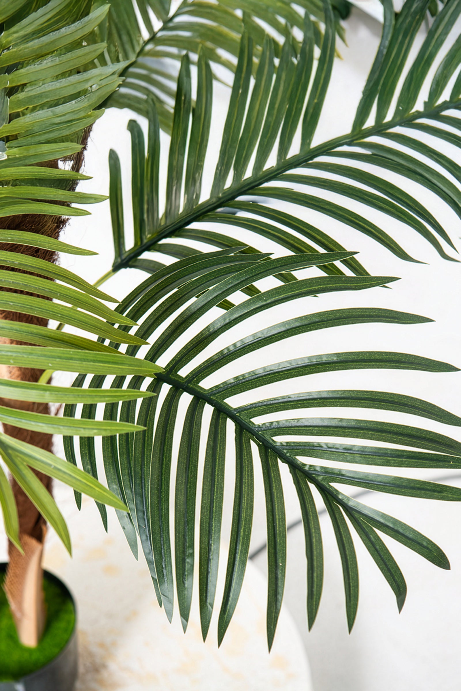 Palm F: Artificial Areca Palm Tree with Fiber Trunk and Tall White Planter