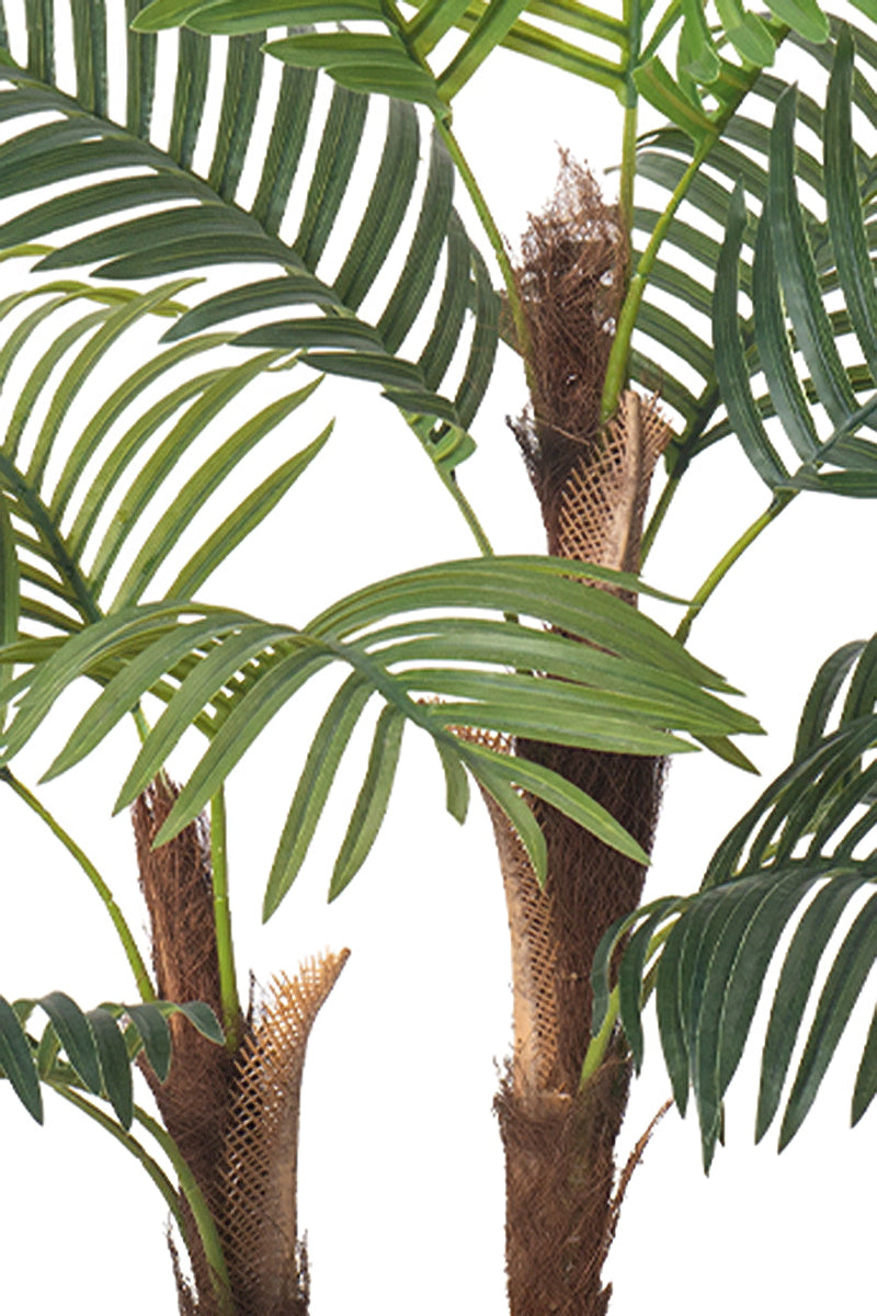 Palm F: Artificial Areca Palm Tree with Fiber Trunk and Tall White Planter