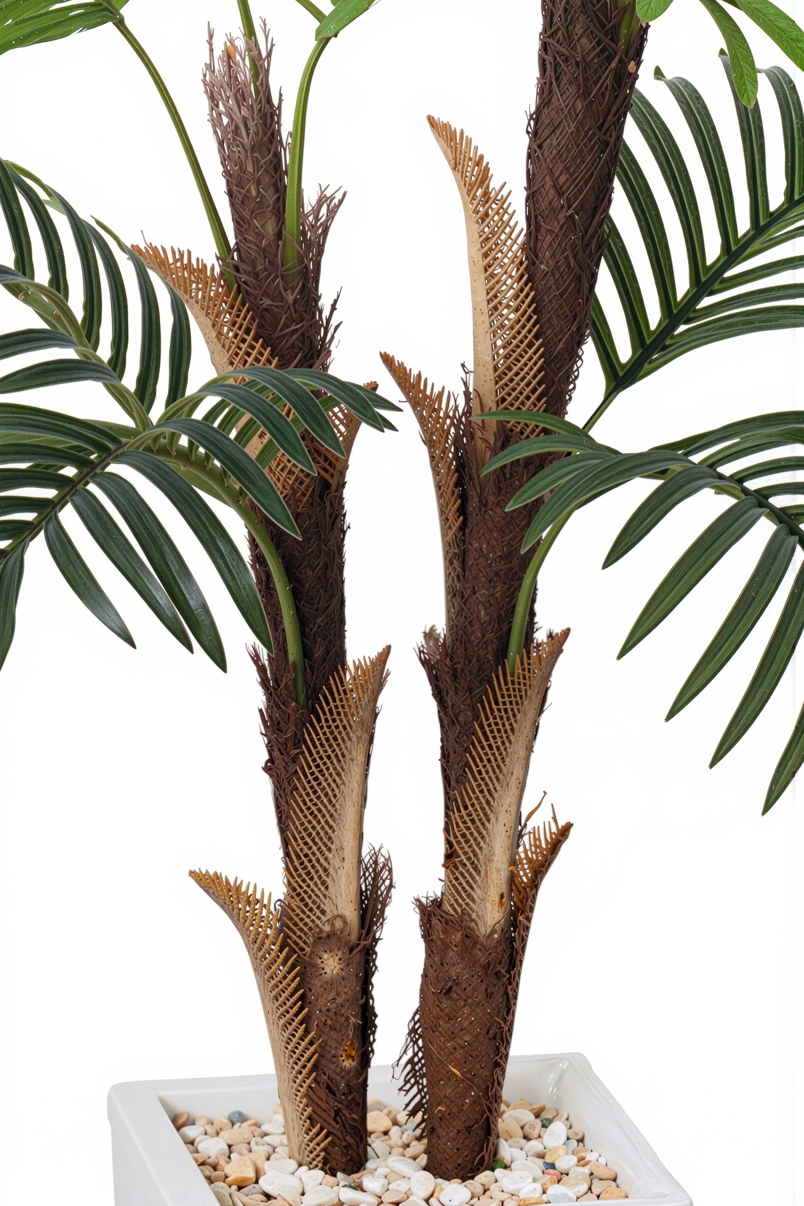 Palm F: Artificial Areca Palm Tree with Fiber Trunk and Tall White Planter