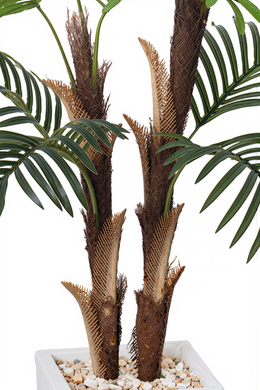 Palm F: Artificial Areca Palm Tree with Fiber Trunk and Tall White Planter