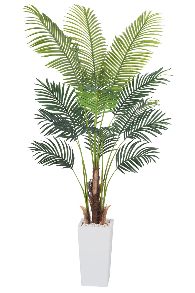 Palm H: Artificial Palm Tree with Realistic Palm Fiber Trunk and Tall Planter