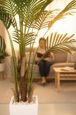 Palm H: Artificial Palm Tree with Realistic Palm Fiber Trunk and Tall Planter