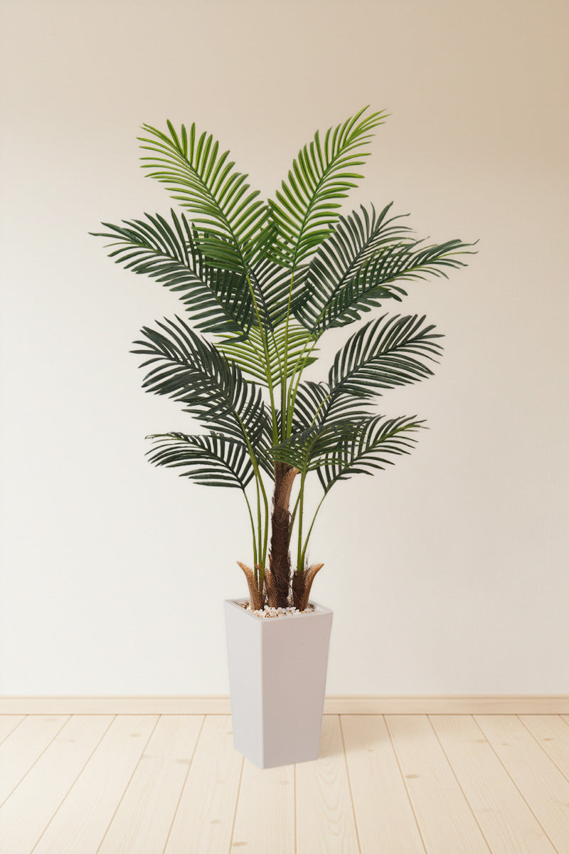 Palm H: Artificial Palm Tree with Realistic Palm Fiber Trunk and Tall Planter