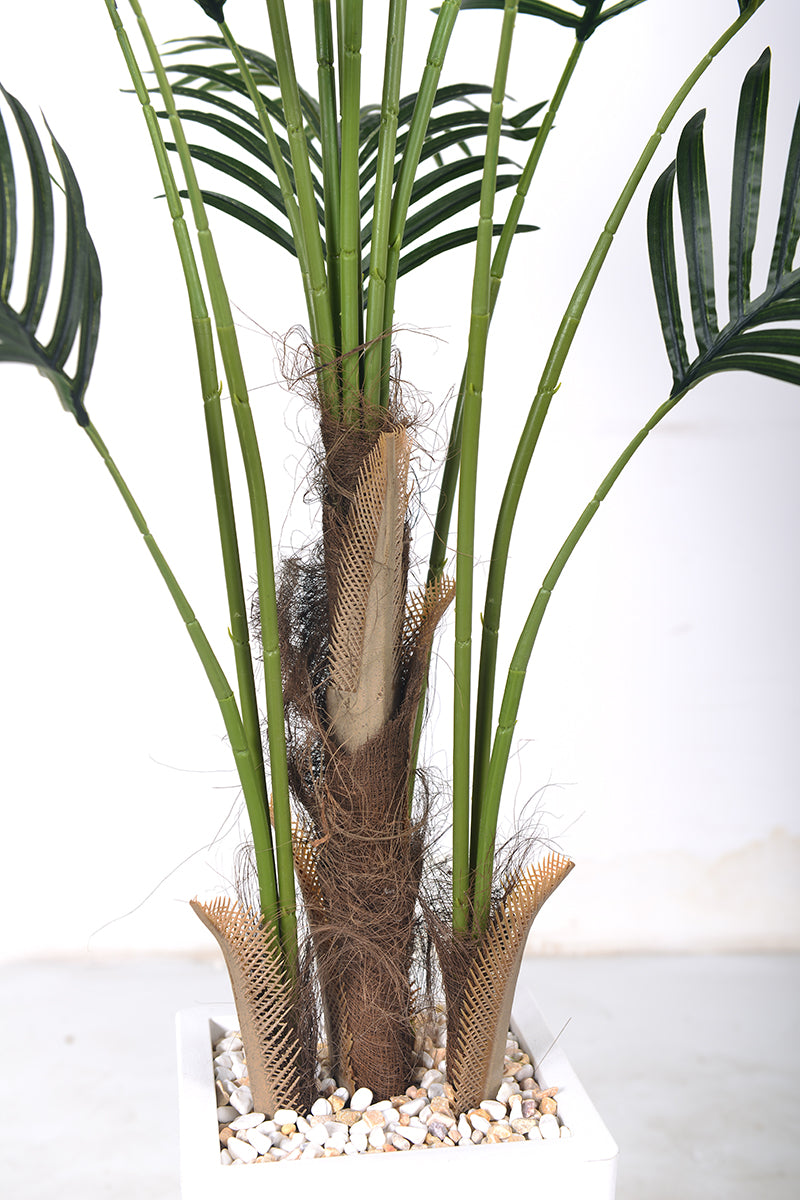 Palm H: Artificial Palm Tree with Realistic Palm Fiber Trunk and Tall Planter