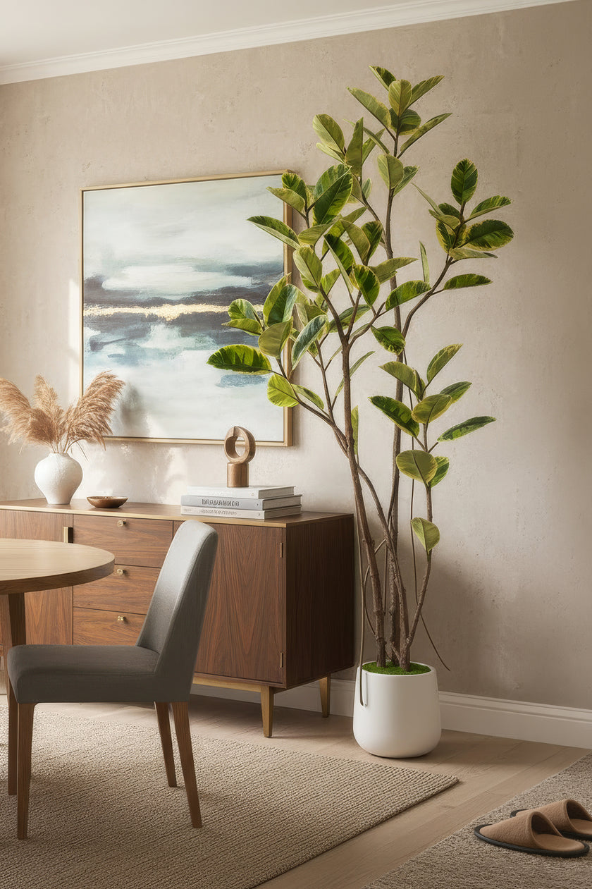 Rubber K: Artificial Rubber Tree with Lush Variegated Foliage