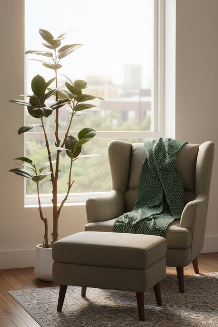Rubber N: Artifiicial (Ficus Altissima) with Broad Leaves in a White Pot